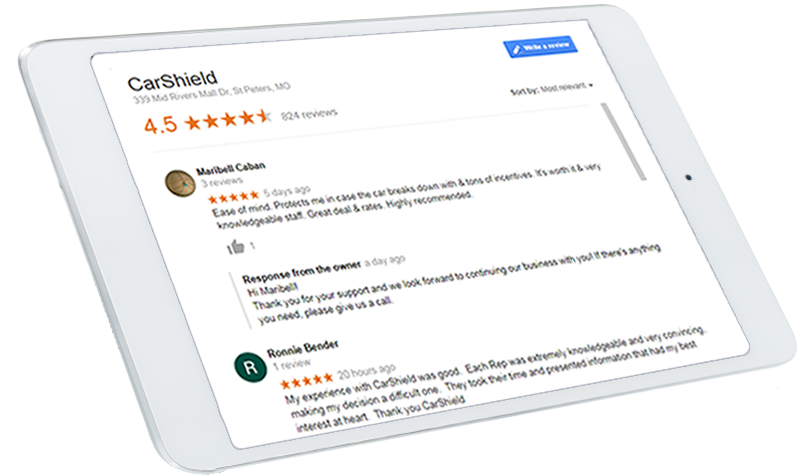 CarShield online ratings & reviews on tablet